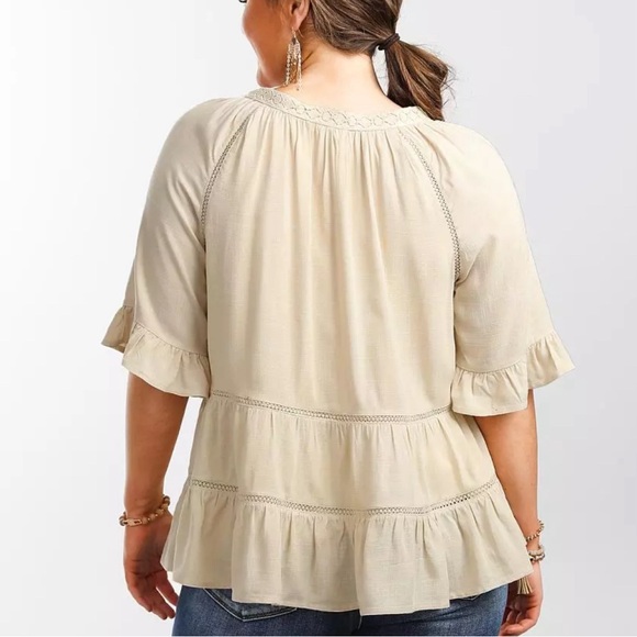 Miss Me Boho Tiered Lace Trim Tasseled Peasant - Picture 2 of 7